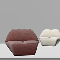 Modern Red And Beige Fabric Single Seater Sofas With Hexagonal Design 3d model