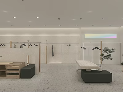 Modern Shopping Mall Store Interior With Bright Space White Walls Recessed Lighting And Display Racks 3d model