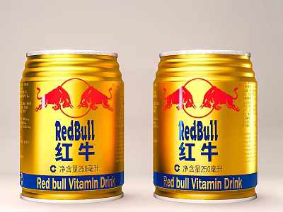 Gold Red Bull Vitamin Drink Cans Decorative Ornament Combination For 3d model