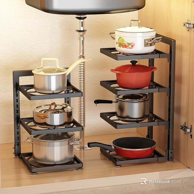 Sturdy Multi tier Bathroom Cabinet Rack With Metal Shelves For Cookware Storage 3d model 