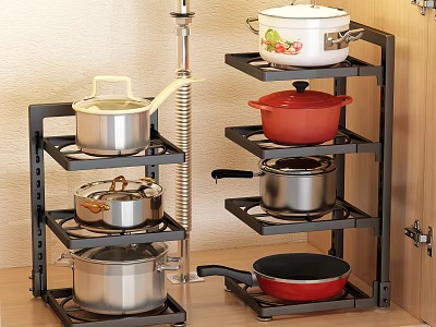 Sturdy Multi tier Bathroom Cabinet Rack With Metal Shelves For Cookware Storage 3d model