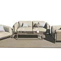 Beige Rattan Outdoor Sofa Set With Wooden Frame Coffee Table And Soft Cushions