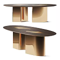 Modern Oval Dining Table With Wooden Top And Metallic Copper Legs Design