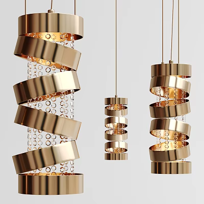 Elegant Contemporary Unique shaped Pendant Lights with Spiral Metal Frame and Transparent Bead Decorations 3d model