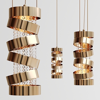 Post-modern special-shaped chandelier golden geometric cylindrical chandelier 3d model