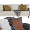 Modern Beige Sofa With Brown Cushions And Plaid Throw Blanket Interior 3d model