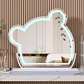 Cute Bear Shaped Mirror With Blue Neon Light And Wooden Striped Wall Background