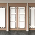 Wooden Frame Sliding Doors With Glass Panels And Grid Pattern Interior 3d model