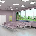 Comfortable Waiting Room With Neatly Arranged Pink Chairs And Large Windows Showing Green Landscape