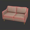 Beige Upholstered Two Seater Sofa With Wooden Legs And Modern Design