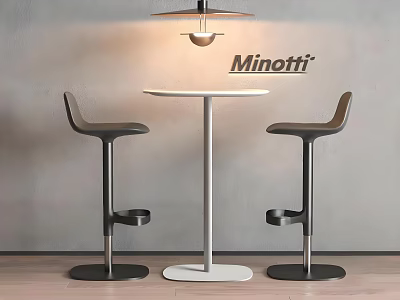 Minotti Modern Bar Stools With White Round Counter And Pendant Light 3d model