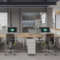 Modern Public Office Workspace With Open Layout Desks Computers And Ergonomic Chairs 3d model