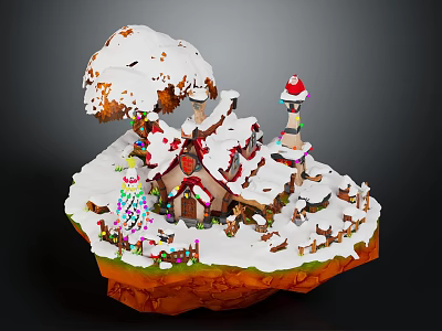 Snow Covered Gingerbread House With Colorful Candies Festive Tree And Small Fence 3d model