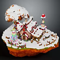 Snow Covered Gingerbread House With Colorful Candies Festive Tree And Small Fence