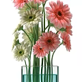 Fresh Pink And White Flowers In Transparent Glass Vases With Blue Water