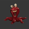 Red Playful Cartoon Octopus Shaped Creature with Big Eyes Open Mouth Teeth and Wiggly Tentacles