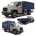Various Types of Beige Trucks With Blue Cargo Beds Displayed From Different Angles