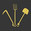 Vintage Rustic Garden Tools Still Life With Pickaxe Fork Shovel On Dark Background