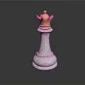 Golden Crown Topped White Marble Chess King Piece with Polished Base