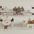 Modern Dining Table Set With Various Shapes Marble Tops Chairs And Hanging Lights
