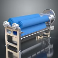Industrial Processing Equipment With Blue Rollers And Metal Frame Structure
