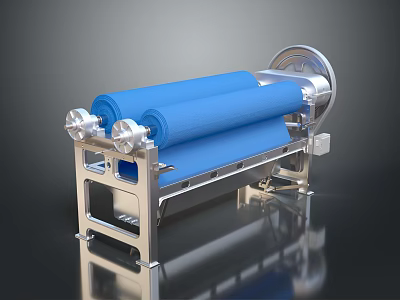 Industrial Processing Equipment With Blue Rollers And Metal Frame Structure 3d model