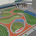 Modern Park Landscape With Curved Pathways Green Lawns Small Ponds Solar Panel Area And Pavilion