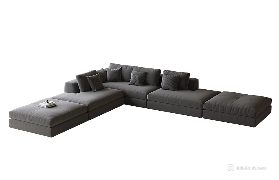 Modern Sectional Sofa with Gray Fabric Cushions and Spacious Seating for Living Room 3d model 