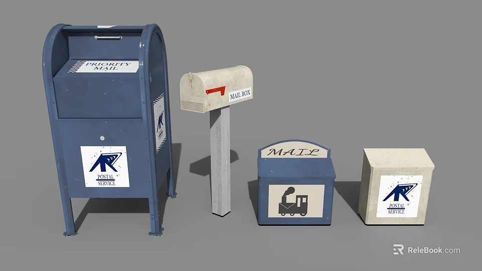 Household Mailboxes And Storage Boxes With Blue White Designs And Train Pattern 3d model