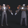 White Haired Sci Fi Character With Mechanical Shoulder Armor And Formal Suit Design 3d model