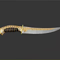 Decorative Knife With Golden Ornate Handle And Blue Blade Featuring Intricate Patterns On Black Background