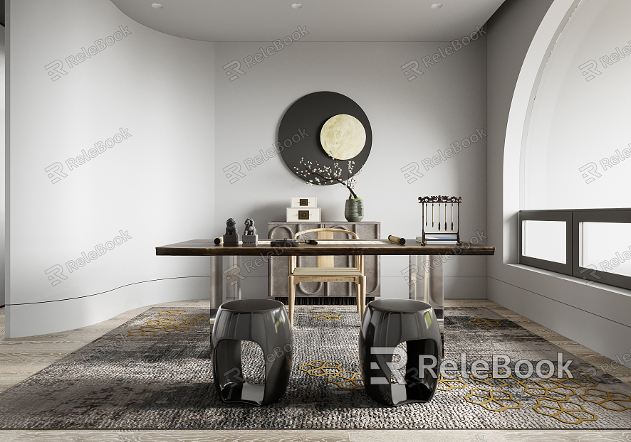 New Chinese Style Study Study Tea Room model