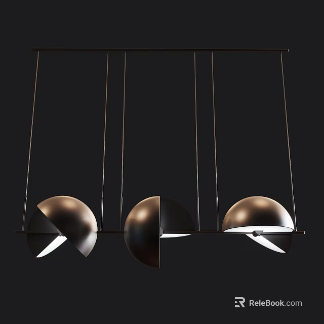 Stylish Modern Metallic Chandelier Featuring Three Hemispherical Shades And Hanging Structure 3d model 