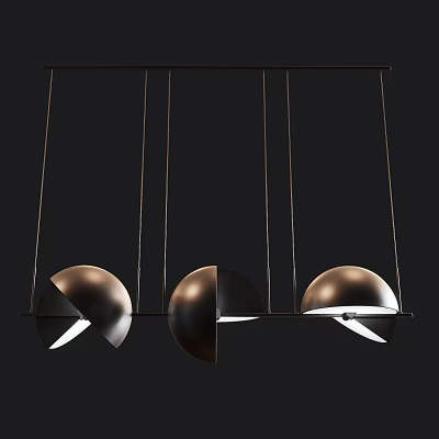Stylish Modern Metallic Chandelier Featuring Three Hemispherical Shades And Hanging Structure 3d model