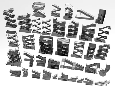 Diverse Staircases Architectural Models With Different Design Styles And Structures 3d model