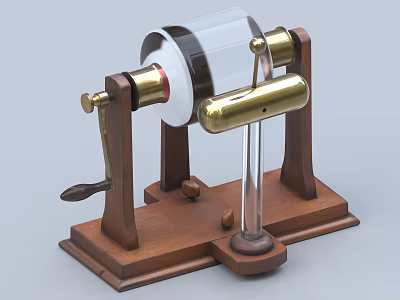 Vintage Industrial Equipment With Wooden Stand Brass Components And Transparent Roller 3d model