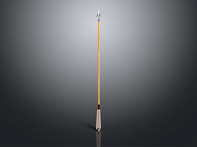 Traditional Spear With Yellow Wooden Shaft And Metal Spearhead White Red Decoration 3d model
