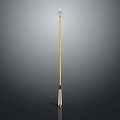 Traditional Spear With Yellow Wooden Shaft And Metal Spearhead White Red Decoration