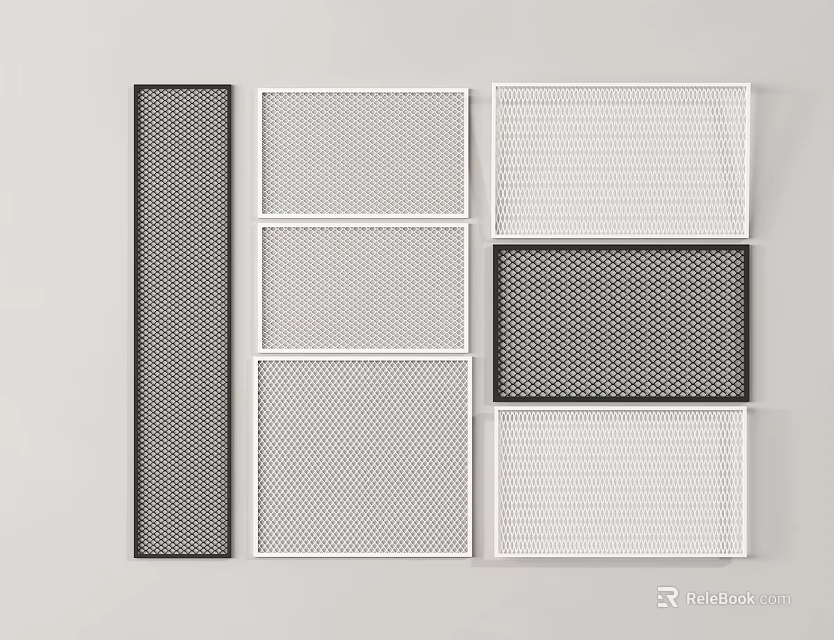 Various Black And White Decorative Grid Panels With Modern Patterns For Home Decor 3d model 