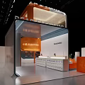 Rear Electric Modern Exhibition Hall With Orange Gray Booth Display Cabinets And Products