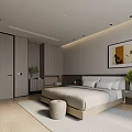 Modern Hotel Guest Room Interior With Large Bed Nightstand And Decorative Painting