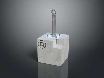 Sturdy Concrete Block Structure With Metal Rod Top Ring And Side Circular Logo 3d model