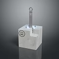 Sturdy Concrete Block Structure With Metal Rod Top Ring And Side Circular Logo 3d model