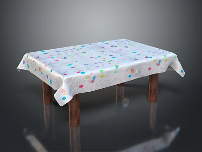 Modern Desk With Colorful Polka Dot Tablecloth And Wooden Legs 3d model