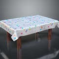 Modern Desk With Colorful Polka Dot Tablecloth And Wooden Legs