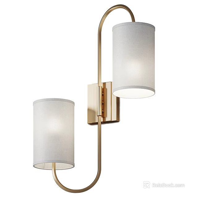 Modern Decorative Wall Lamps With Golden Metal Frame And White Fabric Shades 3d model 