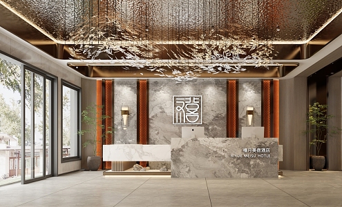 New Chinese Front Desk Hotel Lobby Front Desk 3d model