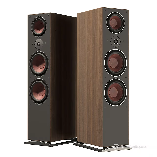 Elegant Floorstanding Audio Speakers With Multiple Circular Drivers And Wooden Cabinet Design 3d model 