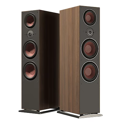 Elegant Floorstanding Audio Speakers With Multiple Circular Drivers And Wooden Cabinet Design 3d model