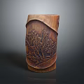 Handcrafted Wooden Pen Holder With Carved Tree Landscape Design For Desk Decor